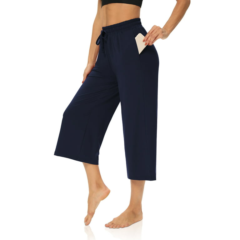 Wide Leg Pants for Women Capri 3/4 Pant with Pockets High Waist Straight  Sweatpants Casual Loose Yoga Flowy Trouser, Wine-1, Medium : :  Clothing, Shoes & Accessories