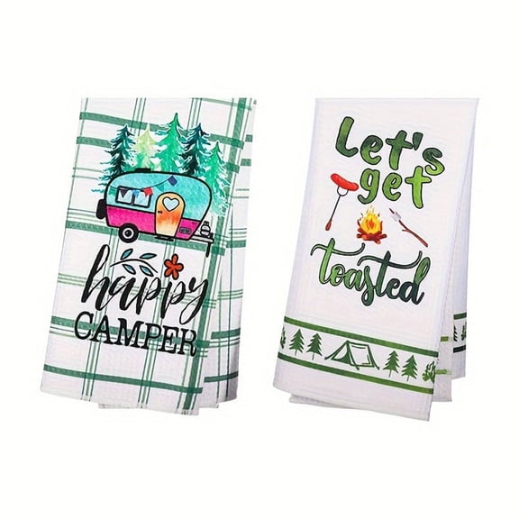 DIBASS Camping Themed Decorative Hand Towels (2/4 Count)