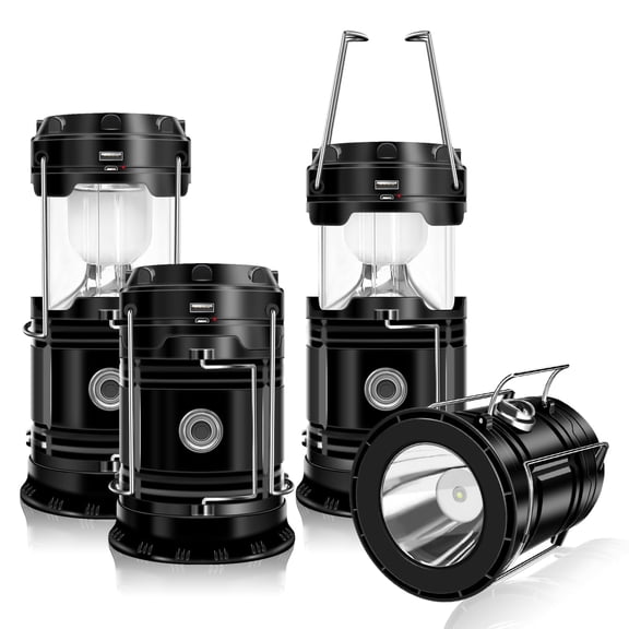 DIBMS 4-Pack Solar Camping Lantern, LED USB Rechargeable Flashlight Waterproof for Camping Emergency Hurricanes Power Outages Indoor Outdoor