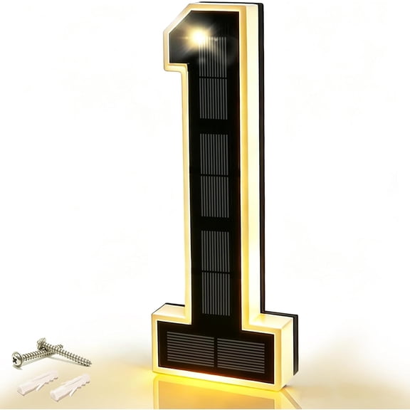 DIBMS 9 Inch Solar Lighted House Numbers for Outside, Waterproof LED Illuminated Address Sign, Personalized Digital Lamp Home Exterior Residences Apartments Hotels Factories (Black-1, INCH)