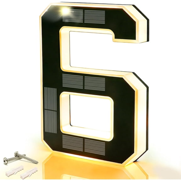 DIBMS 9 Inch Solar Lighted House Numbers for Outside, Waterproof LED Illuminated Address Sign, Personalized Digital Lamp for Home Exterior Residences Apartments Hotels Factories (Number 6-Black)