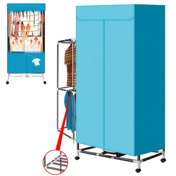 DICEEVIL 1000W Portable Clothes Dryer, Electric Clothes Dryers Rack with Timer, Double Layer Stackable Foldable Drying Machine, Stainless Steel Dryer for Apartment, Travel, RV, Campers, 110V, Blue