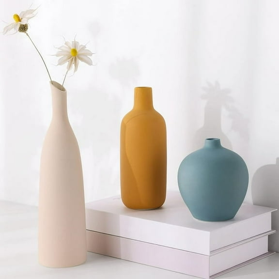 DICEEVIL Ceramic Vase Set of 3, Minimalism Style Colorful Flower Vase for Modern Home Farmhouse Living Room Shelf Table Bookshelf Mantel Entryway Decor