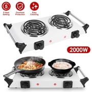 DICEEVIL Electric Double Burner, 2000W Portable Electric Stove Countertop Double Burner, Hot Plate with Handles & Adjustable Temperature, Cooktop for Cooking, Home, Camp, White