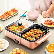 DICEEVIL Electric Hot Pot with Grill, 2 in 1 Indoor Non-Stick Electric Hot Pot, Multifunctional Smokeless Korean Barbecue Grill, Independent Temperature Control, for Korean BBQ, Shabu and Soup