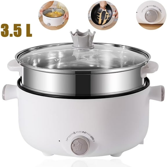 Electric Food Steamer for Cooking, Electric Hot Pot with Steamer Non-Stick Ramen Noodles Cooker, with Power Control and 3 Power Levels for Pasta, Dumplings, Soup, Steak, Large Capacity-3.5L