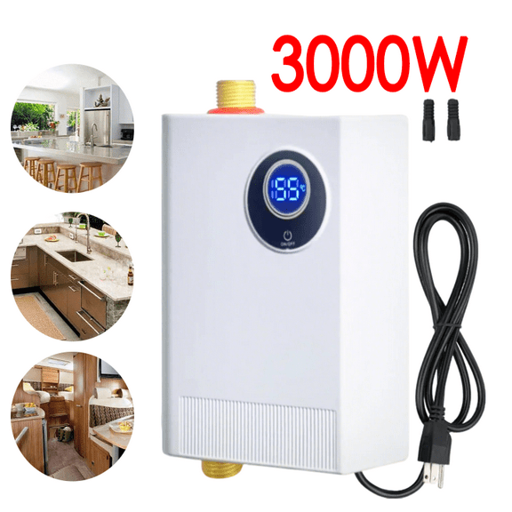 DICEEVIL Electric Tankless Water Heater, 110V 3000W Compact Water Heater Under Sink for Kitchen rv Shower Sink Small, Conveniently Convertible Between Fahrenheit and Celsius