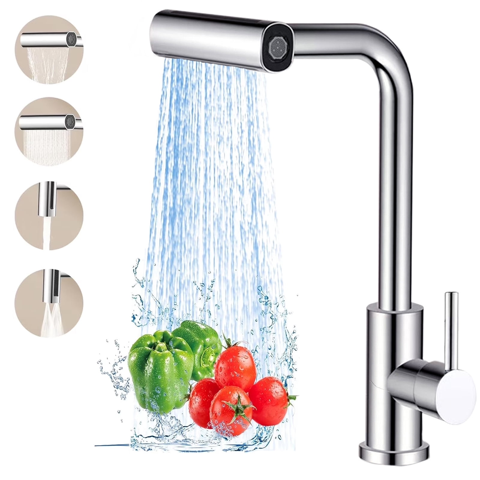 DICEEVIL Kitchen Faucet with Pull Down Sprayer, Waterfall Touch Single Hole Stainless Steel Sink Faucet, 4 Modes & 360 Rotatable Single Handle Sink Mixer Taps, for Kitchen Sink, Bar, Laundry
