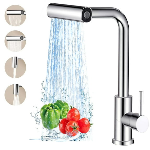 DICEEVIL Kitchen Faucet with Pull Down Sprayer, Waterfall Touch Single Hole Stainless Steel Sink Faucet, 4 Modes & 360 Rotatable Single Handle Sink Mixer Taps, for Kitchen Sink, Bar, Laundry
