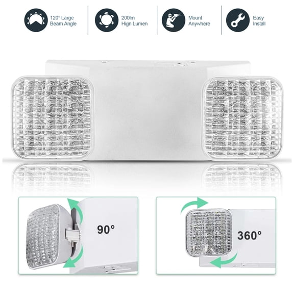 DICEEVIL LED Emergency Lights with Battery Backup, Commercial Emergency Lights Fixtures, Two Adjustable Square Head LED Emergency Lighting, for Mall School Restaurant Hotel, White