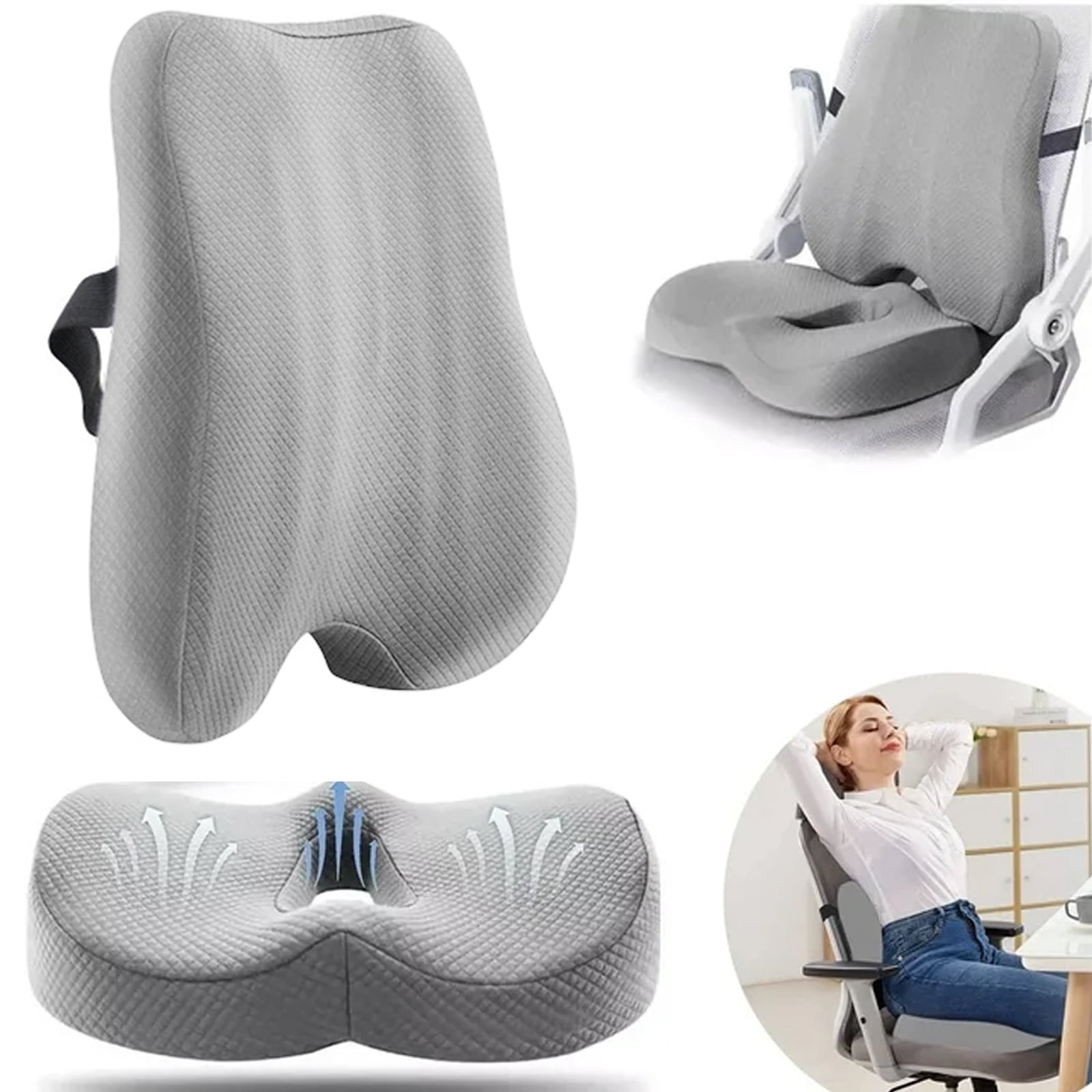 DICEEVIL Seat Cushion and Lumbar Support Pillow for Office Chairs