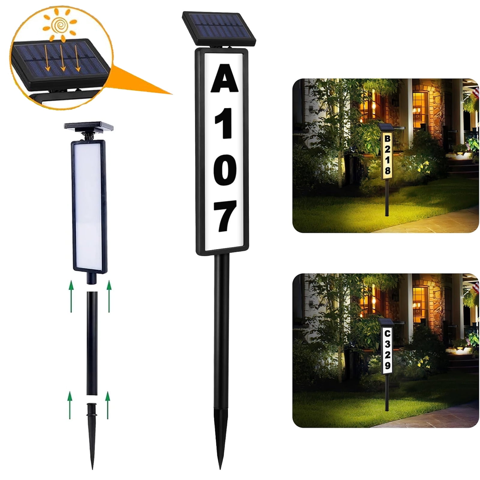 DICEEVIL Solar Address Sign, Lighted House Address Numbers Sign Plaques, House Numbers for Outside Rechargeable LED Illuminated Mailbox Numbers Plaque for Street Yard Garden Driveway