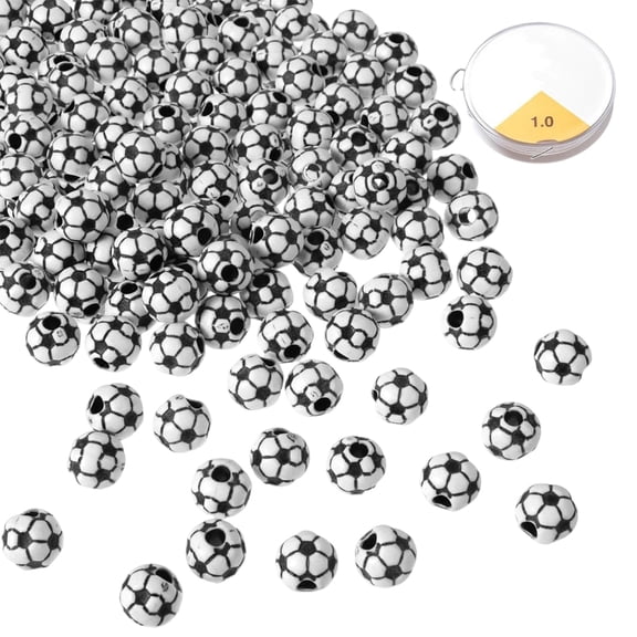 DICEWEN 100Pcs Sport Football Pattern Acrylic Beads Great For Handmade 100Pcs Small Soccer Shaped Acrylic Beads Ideal For Kids DIY Projects