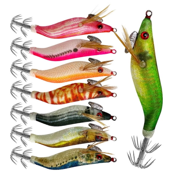 DICEWEN 8Pcs Fishing Lures Shrimp Lure Baits Glow Jig Hook 7.8cm Glow Squid Jig