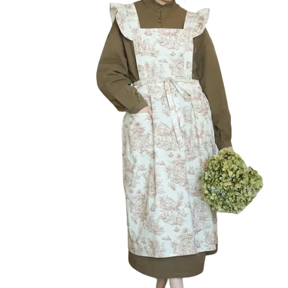 DICEWEN French Color Flower Apron Durability Cotton Blend For Baking, Cooking, and Culinary Event Cooking Apron