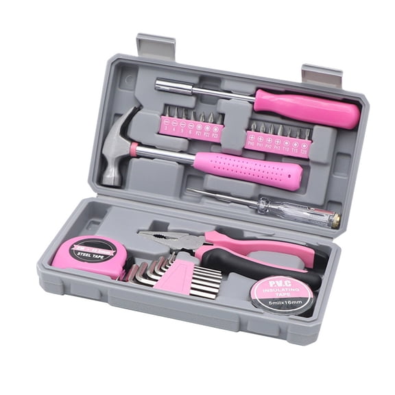 DICEWEN Portable Tool Box With 29 Essential Metal Tool Including Pliers Screwdriver Hammer Hex Key For Maintenance