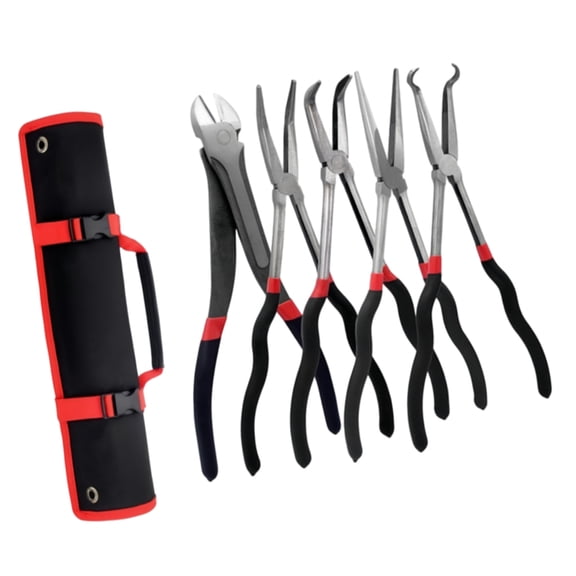 DICEWEN Professional Carbon Steel Extended Handle Long Needle Nose Pliers Kit Including Angled Tip And Straight Jaw Design