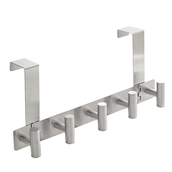 DICEWEN Stainless Steel T Shape Door Hook With 5 Hangers For Towel Clothes Storage