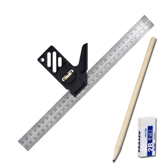 DICEWEN Steel Combination Square with Square Head 12" Length, Cast Iron Head, Reversible Lock Bolt, Scriber, SpiritLevel
