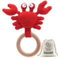 thumbnail image 1 of DICHA Wood Baby Rattle-Crochet Baby Rattle- Infant Rattle Sensory Development Wooden Toys Set-includes Beech Wooden Teething Ring-Crab, 1 of 7