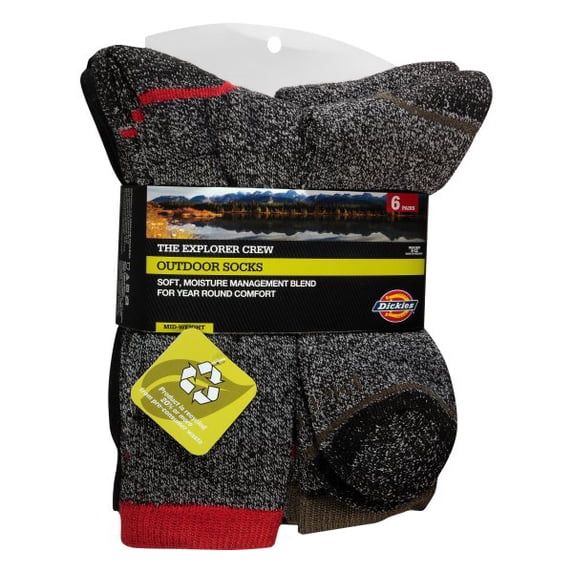 Dickies The Explorer Crew 6-12 Black Men's Outdoor Socks, 6 Pack