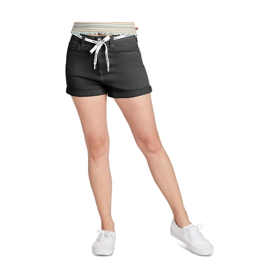 DICKIES Womens Black Denim Zippered Pocketed Button Front Rolled Cuffs Shorts Shorts Juniors 5\27
