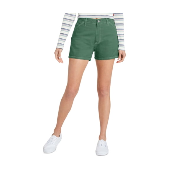 DICKIES Womens Green Zippered Pocketed Carpenter High Waist Shorts Juniors 1\25 Waist