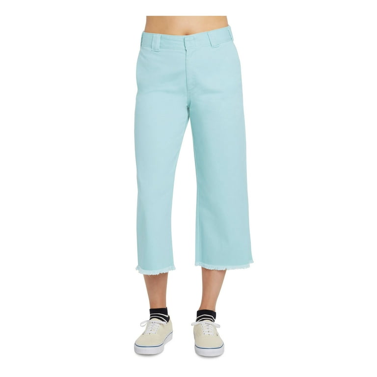 DICKIES Womens Light Blue Zippered Pocketed High Rise Frayed Crop
