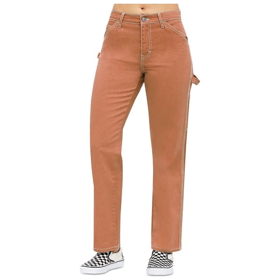 DICKIES Womens Orange Pocketed Zippered Carpenter High Rise Straight leg Pants 9\29 Waist