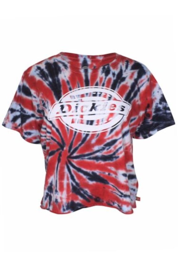 Womens White Cotton Tie Dye Short Sleeve Crew Neck T-Shirt Juniors S