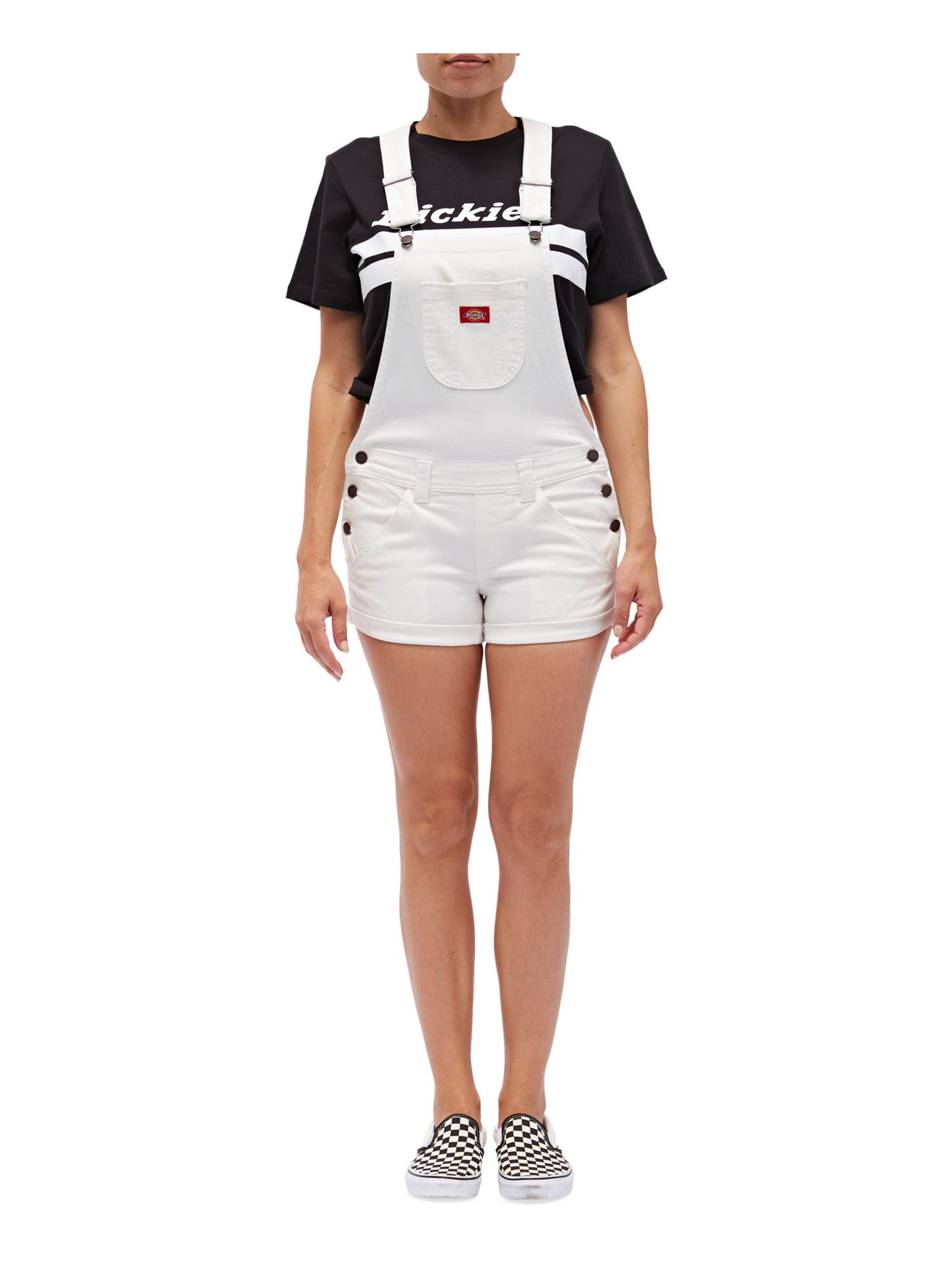 DICKIES Womens White Pocketed Adjustable Shortalls Sleeveless Square Neck Cuffed Romper Juniors S Walmart