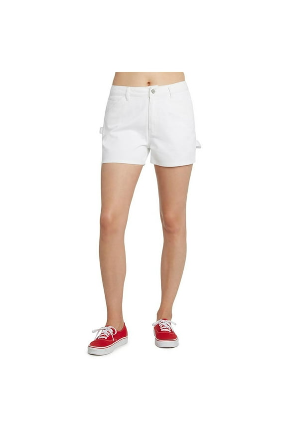 Womens White Zippered Pocketed Carpenter High Waist Shorts Juniors 7