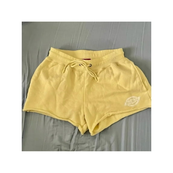 DICKIES Womens Yellow Pocketed Ribbed Elastic Waist Drawstring Raw Hem Shorts Juniors L