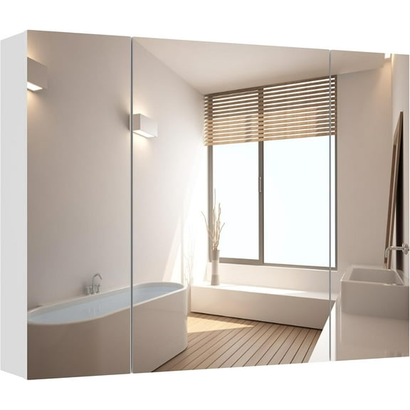 DICTAC Bathroom Medicine Cabinet with Mirrors 31.5x23.62 Inch Storage Cabinet with Mirror Wall Mounted Bathroom Mirror with Adjustable Storage Shelves and 3 Doors Mirror Medicine Cabinets