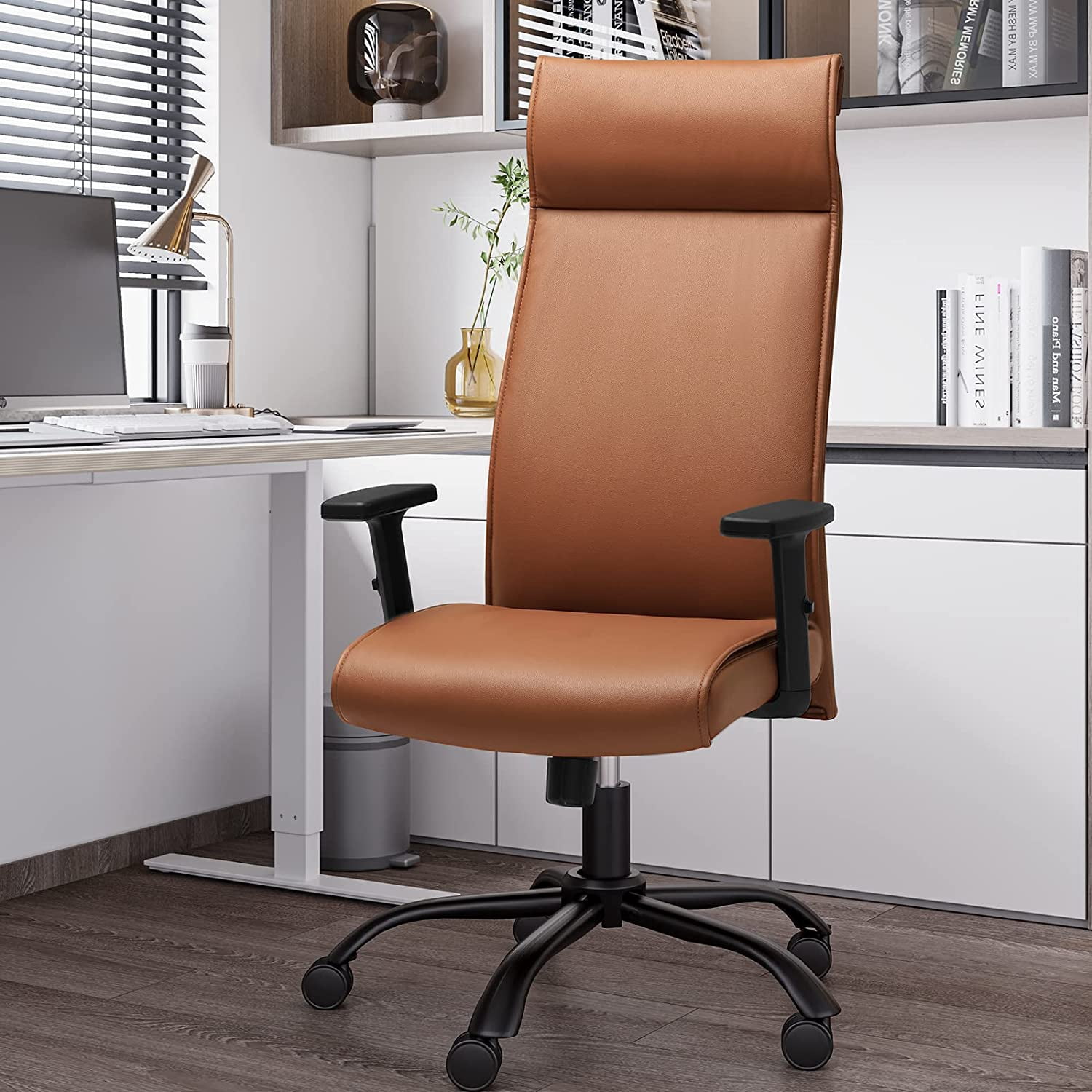 DICTAC Ergonomic Office Chair, Modern Leather Computer Chair, Brown