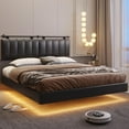 DICTAC Queen Floating Bed Frame with LED Lights and Wall Mounted