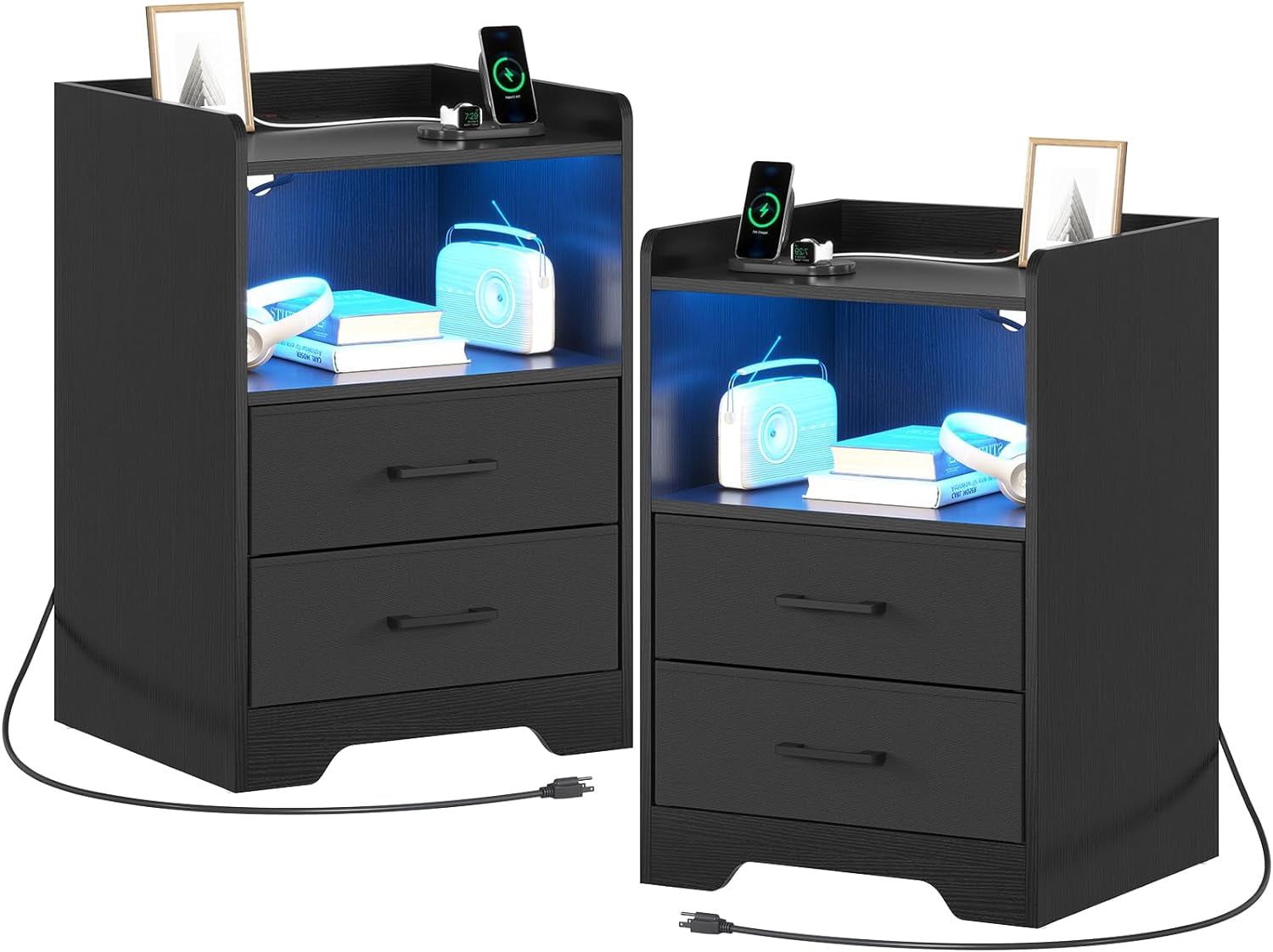Round Nightstand Target Night Stands VECELO Set Of 2 Nightstand With Charging Station, Tall End ...