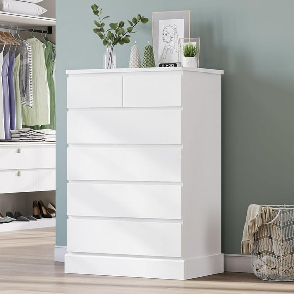 DICTAC White Tall Dresser for Bedroom with 6 Drawers, 43.9" Tall Dressers & Chests of Drawers, Modern Wood Closet Organizer and Storage Cabinet, Large Vertical Dresser for Bedroom, Closet, Hallway