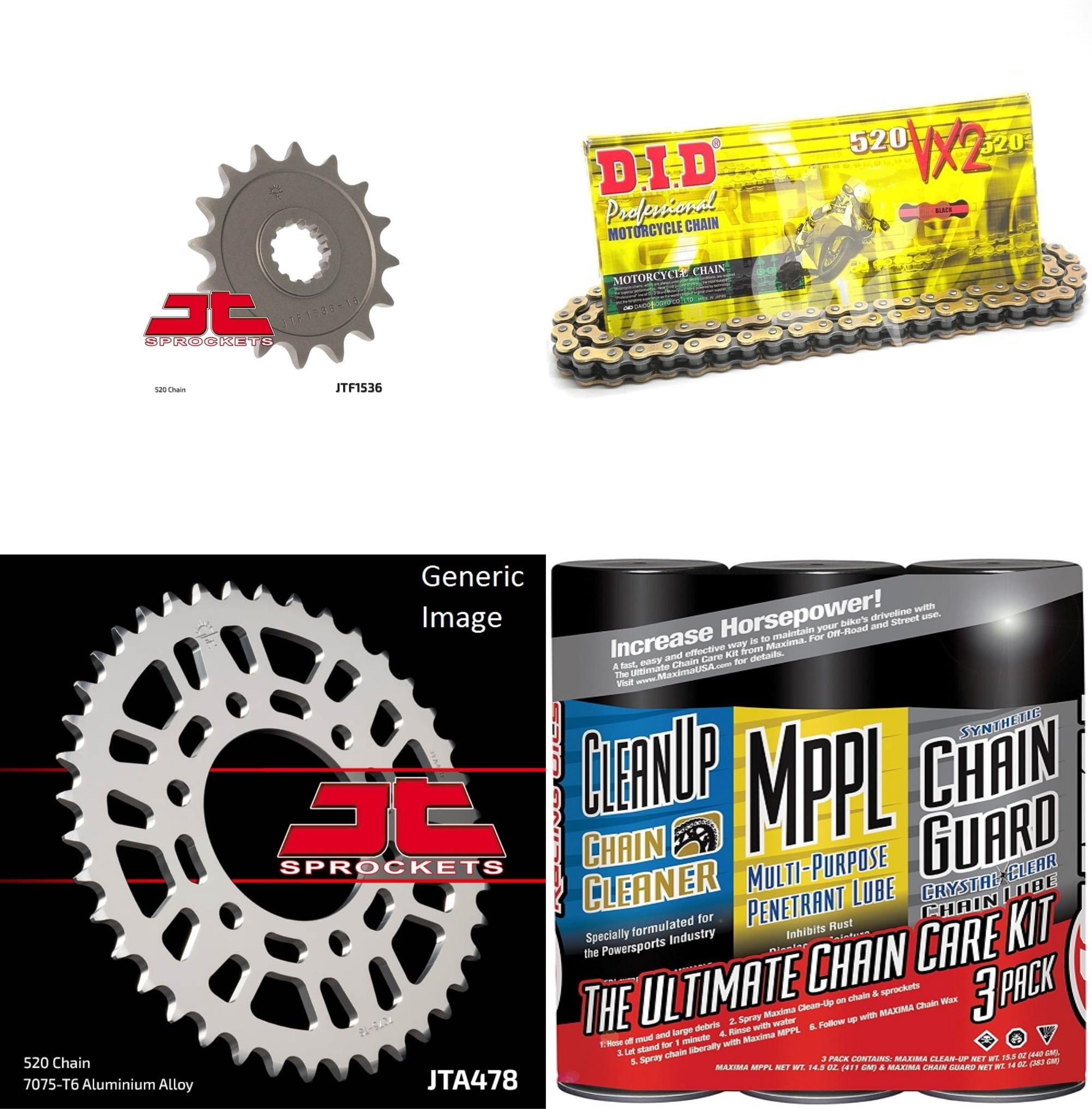 DID 520VX2 ProStreet XRing Chain Gold/Black with MAXIMA Wax, JT Front & Rear Sprocket Kit fits