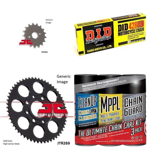 DID Heavy-Duty 428HD Chain Natural with MAXIMA Wax, JT Front & Rear Sprocket Kit for Street HONDA CB125S 1984-1985