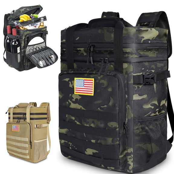 DIDADI 40 Cans Tactical Backpack Cooler, Waterproof Leakproof Insulated Picnic Lunch Bag, Camouflage