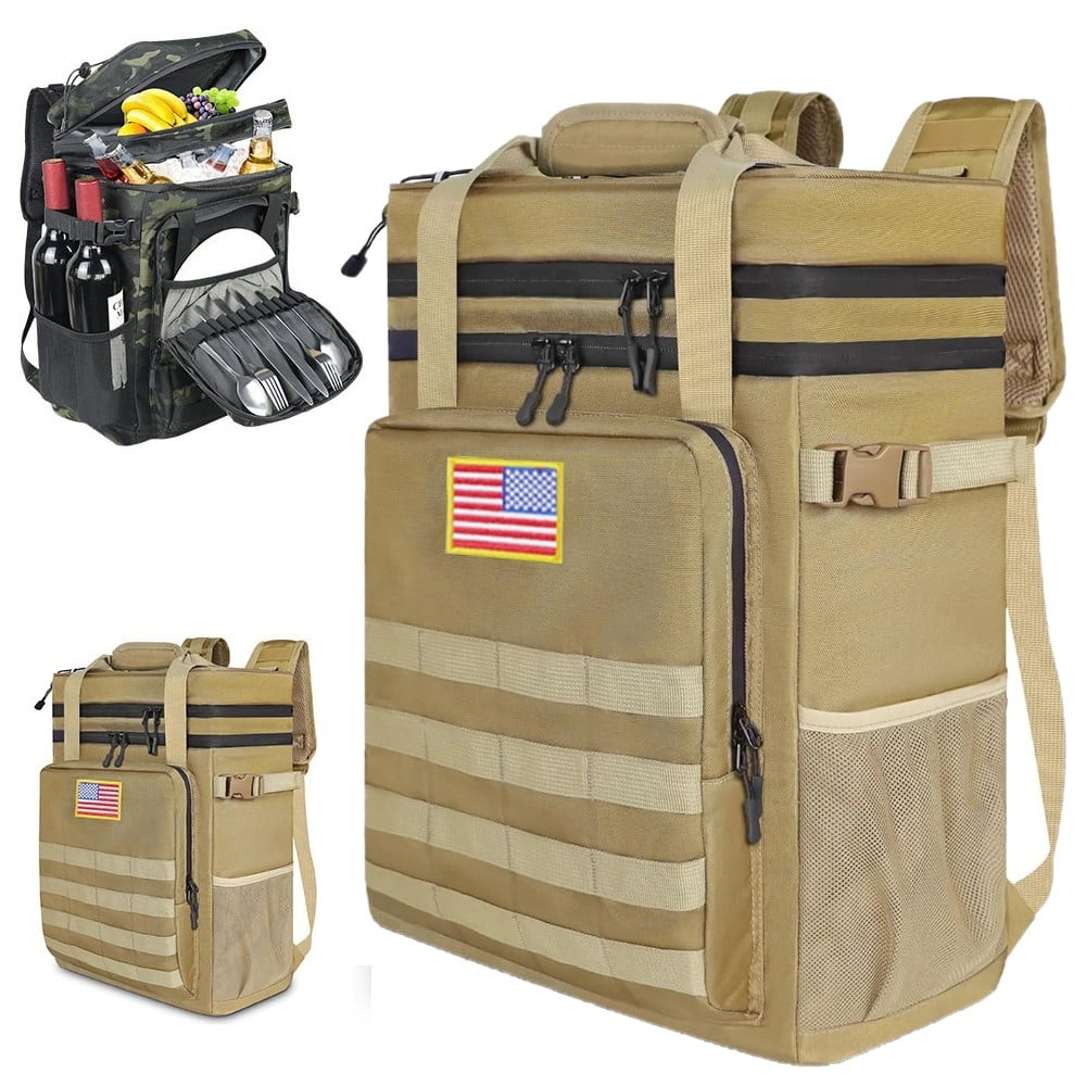 DIDADI 40 Cans Tactical Backpack Cooler, Waterproof Leakproof Insulated Picnic Lunch Bag, Sand