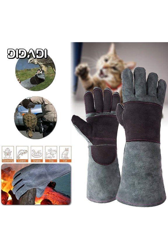 Bite Proof Gloves, Animal Handling Gloves Kevlar Reinforced Leather Padding Palm & Fingers for Snake Reptile Bird Handling & Pet Training Grooming, Anti Bite Gloves-16inch