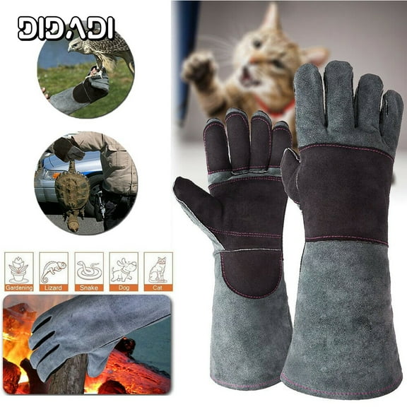 DIDADI Bite Proof Gloves, Animal Handling Gloves Kevlar Reinforced Leather Padding Palm & Fingers for Snake Reptile Bird Handling & Pet Training Grooming, Anti Bite Gloves-16inch