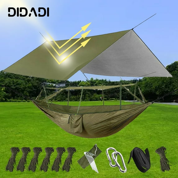 DIDADI Camping Hammock with Mosquito Net+Camping Tarp, Waterproof & UV-Protection Hammock Tent, Double & Single Portable Hammocks, Lightweight Rain Fly Sunshade for Camping,Traveling,Hiking, Picnic
