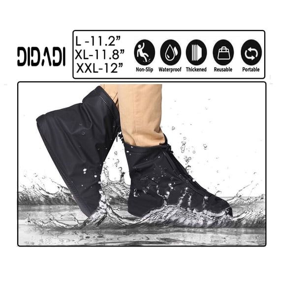 DIDADI Universal Shoes Cover with Zipper,Durable PVC Boot Covers,Waterproof & Anti-Slip Overshoes Cover,Outdoor Lightweight Rain Galoshes; Shoes Protectors for School Office Garden Farm in Rainy Days
