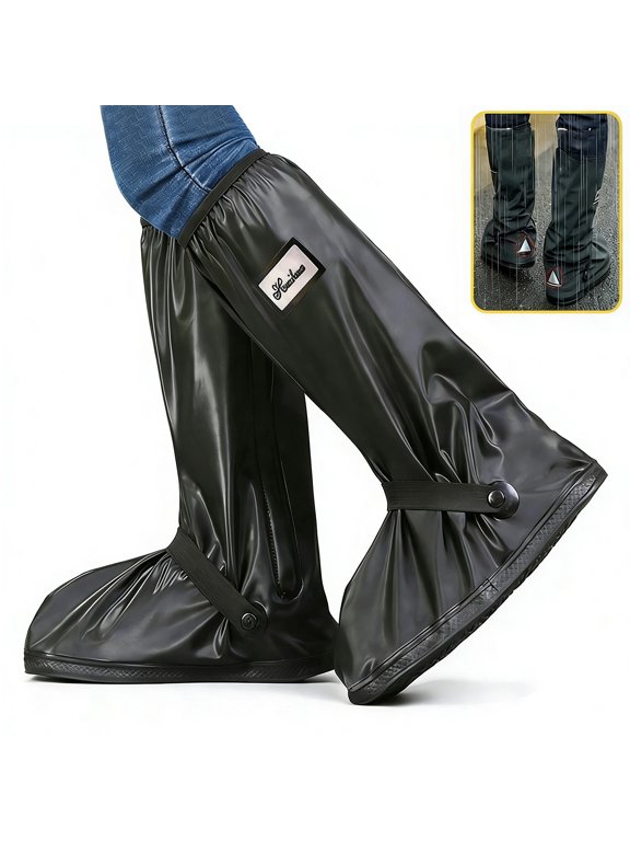 Waterproof Shoe Covers Reusable Foldable Rain Boot with Zipper Reflector for Raining Day, Cycling,Gardening, Fishing, Hiking, Farming - XXL