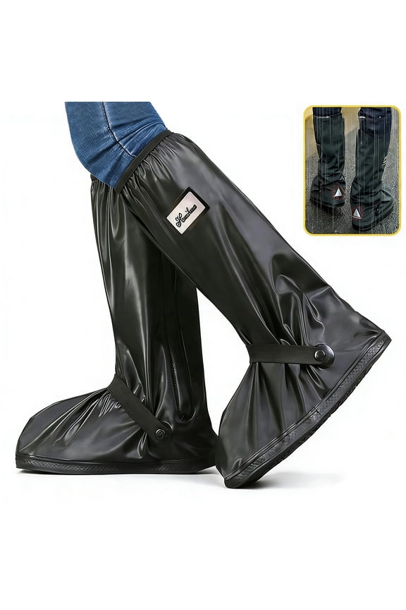 Waterproof Shoe Covers Reusable Foldable Rain Boot with Zipper Reflector for Raining Day, Cycling,Gardening, Fishing, Hiking, Farming - XXL