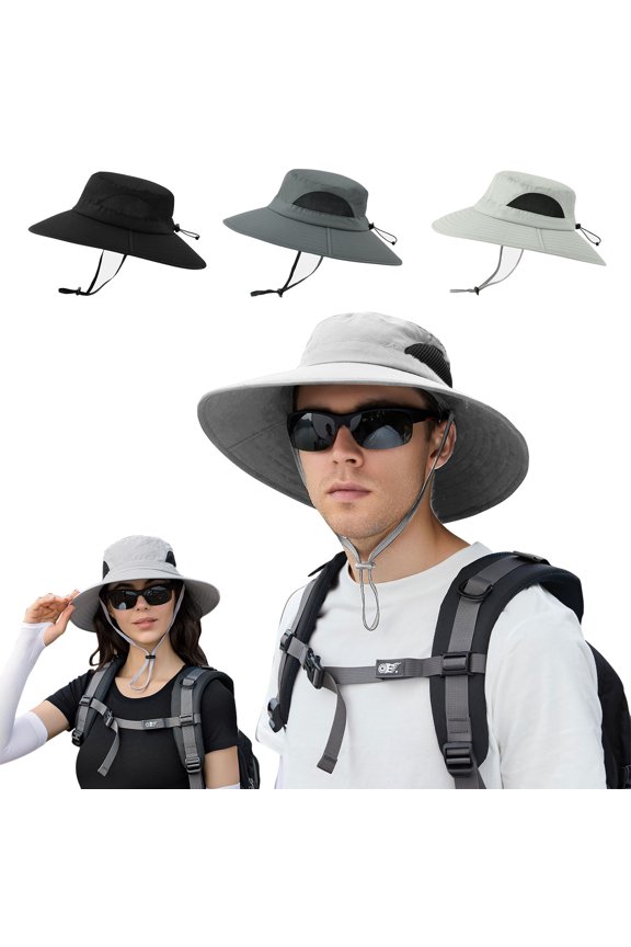 Wide Brim Sun Hats, Waterproof & Breathable Bucket Hat with Adjustable Straps UPF50+ for Fishing Hiking (Light Gray)