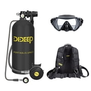 DIDEEP 3L Scuba Tank, 1pcs Lung Tank with Double Shouder Clip Diving Mask, Support About 60-80 Minutes Underwater Breathing, Diving Tank Kit for Emergency Rescue Underwater Exploration, Black